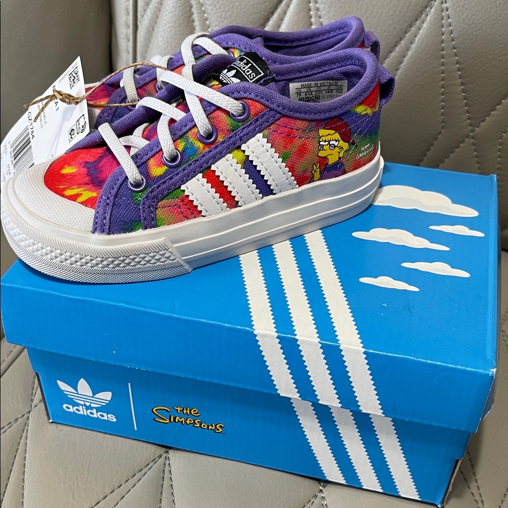 adidas Kids Purple Tie-Dye Simpsons Low-Top Sneakers
